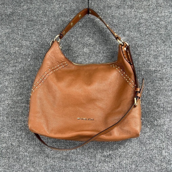 Michael Kors Purse Tan Brown Leather Handbag Shoulder Bag Studded Crossbody - Picture 1 of 14